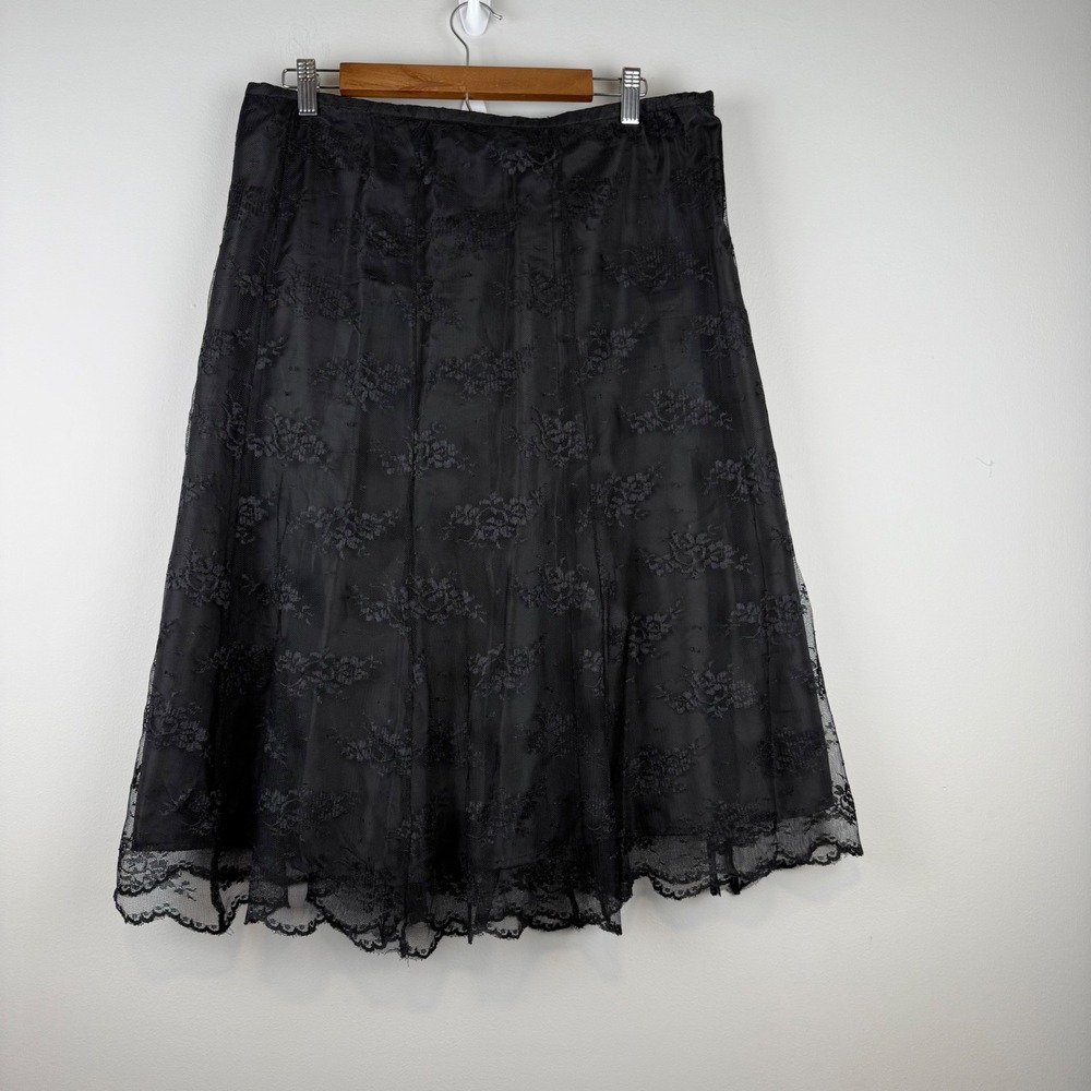 Floral Lace Midi Whimsigoth Romantic A-line Skirt Size 14 Black Grunge Fairy